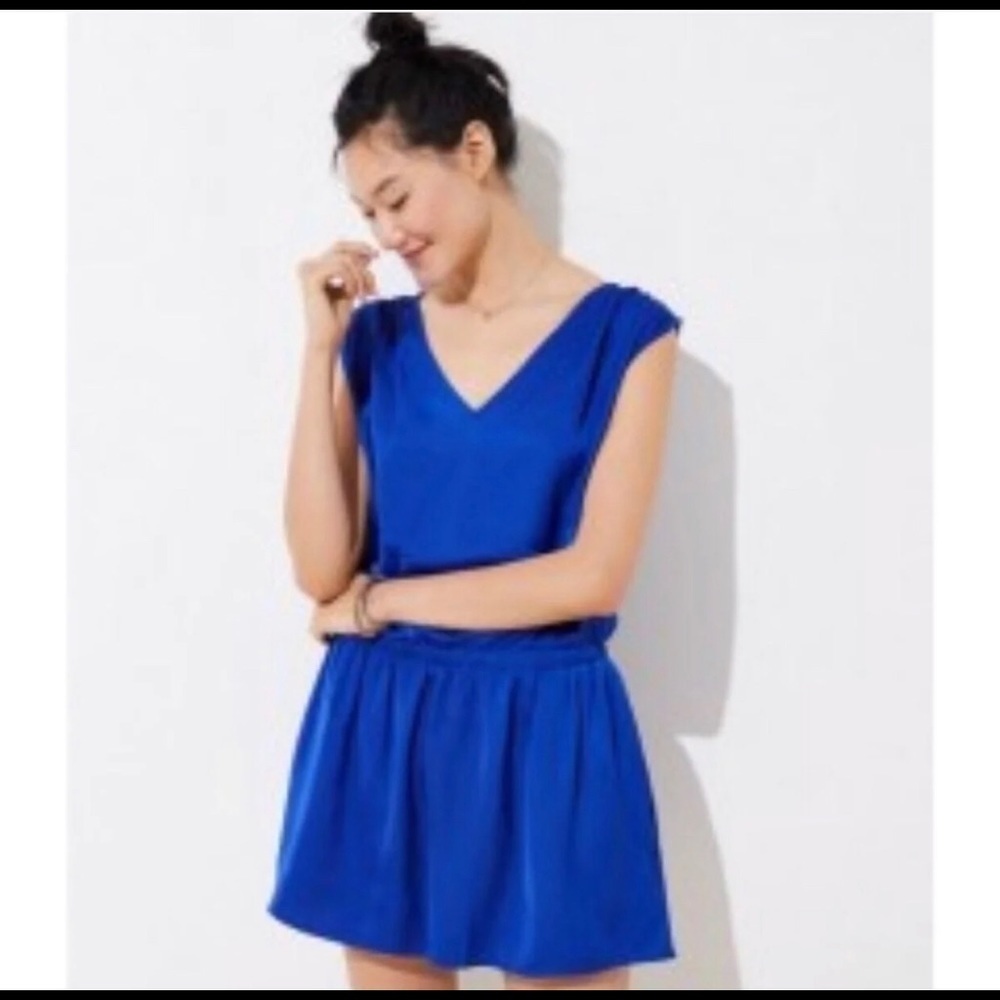 LOFT Blue Sleeveless Tie Back Romper small